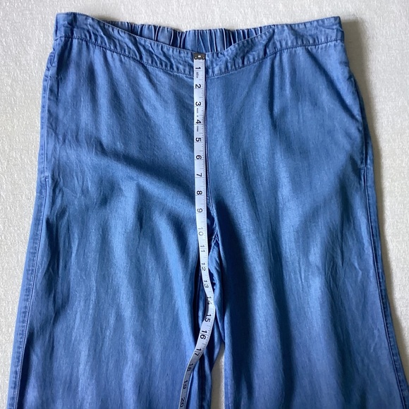 J. Jill Denim Chambray Wide Leg Pull-On Pants Woman’s Medium With Pockets Blue - Picture 10 of 12